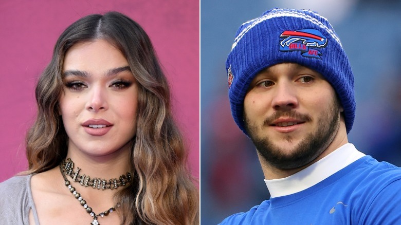 Haliee Steinfeld smiling and Josh Allen playing football