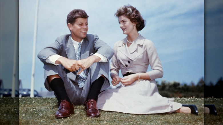 John and Jacqueline Kennedy sitting casually together