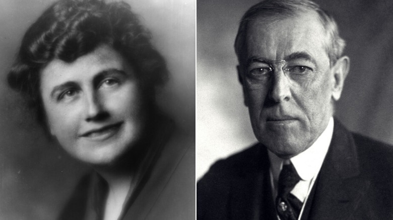 Edith Wilson smiling, President Woodrow Wilson posing