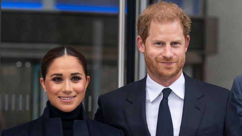 Meghan Markle and Prince Harry smile at a public event