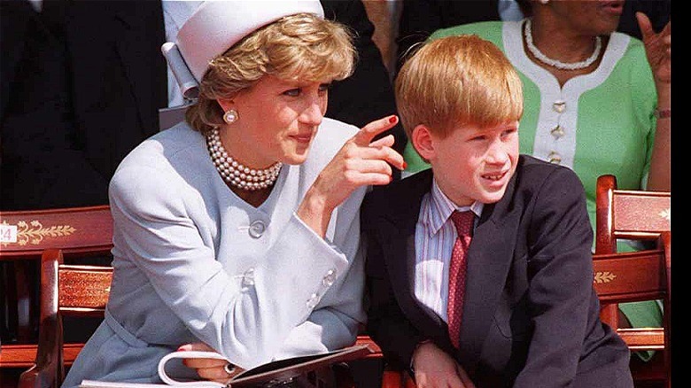 Princess Diana and Prince Harry chatting