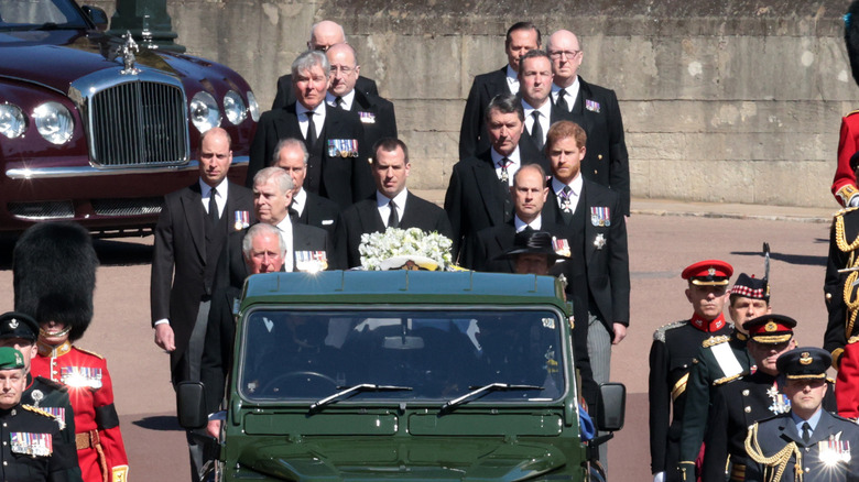 The Windsors walking behind Prince Philip's casket