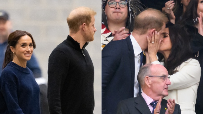 Split images of Meghan Markle and Prince Harry at the Invictus Games