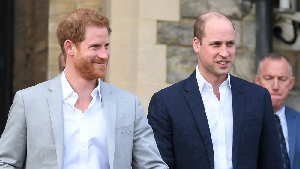 Prince Harry and Prince William smiling together at an event