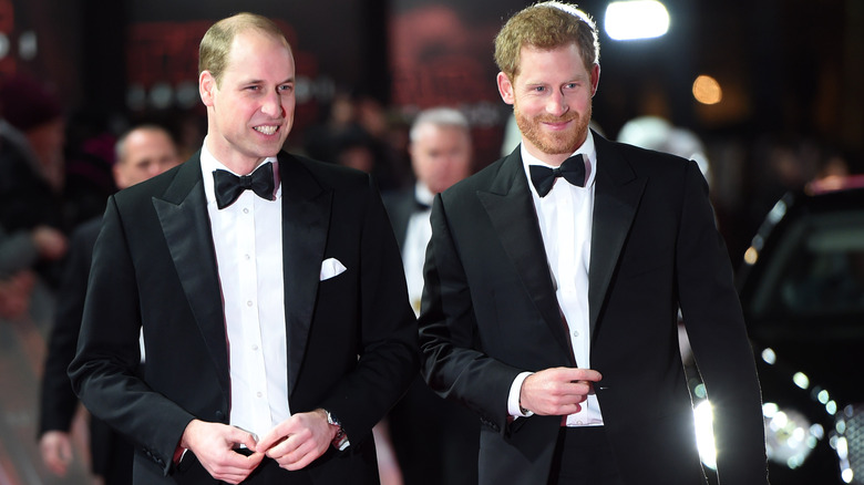 Prince William and Prince Harry in tuxedos