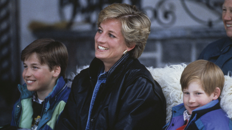 Princess Diana smiling with William and Harry as kids