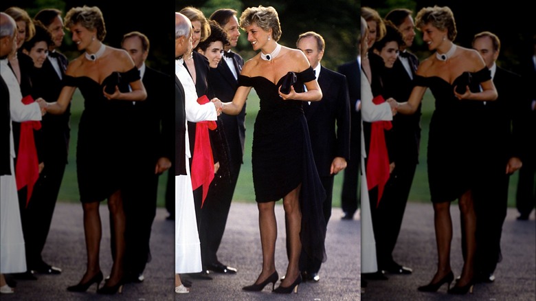 Princess Diana wearing black off-the-shoulder dress