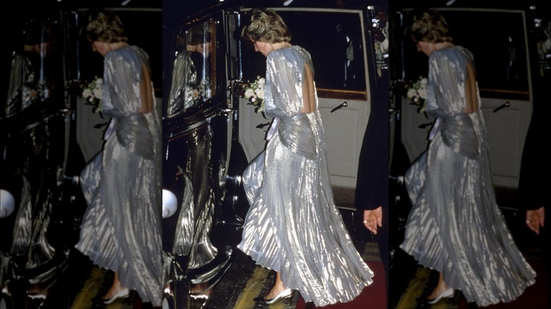 Princess Diana wearing silver dress