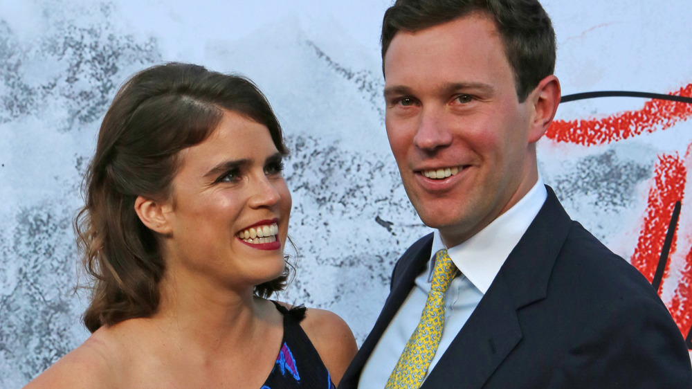 Princess Eugenie smiling at husband Jack Brooksbank