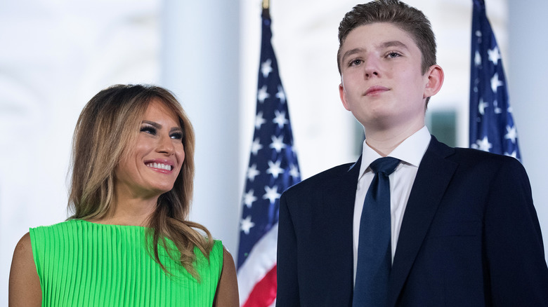 Melania Trump smiling at Barron Trump