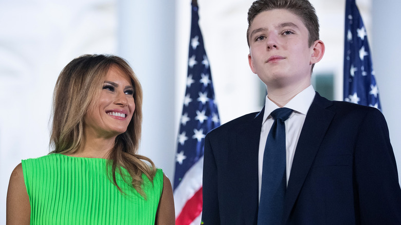 Melania Trump looking at Barron Trump