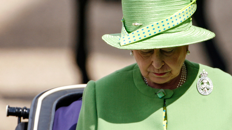 Queen Elizabeth II looking sad