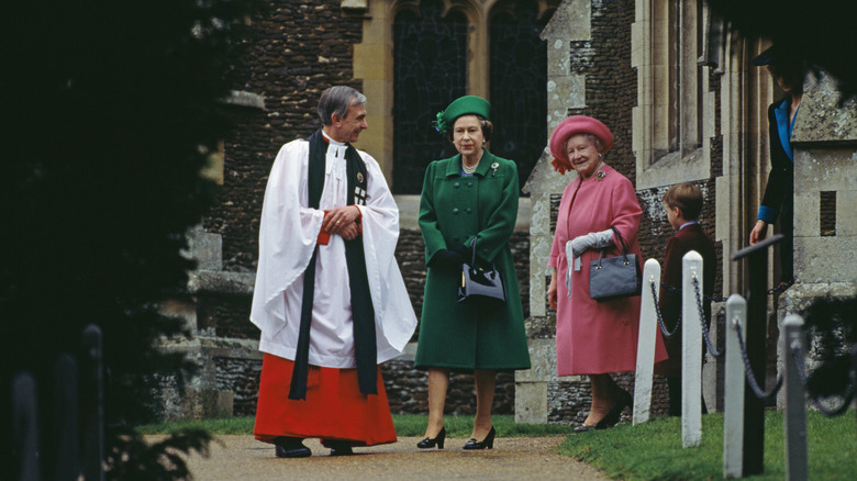 Queen Elizabeth II, the Queen Mother, and Prince William on Christmas Day in Sandringham in the 1980s