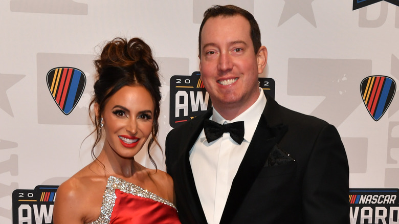 Kyle Busch and wife Samantha Busch smiling