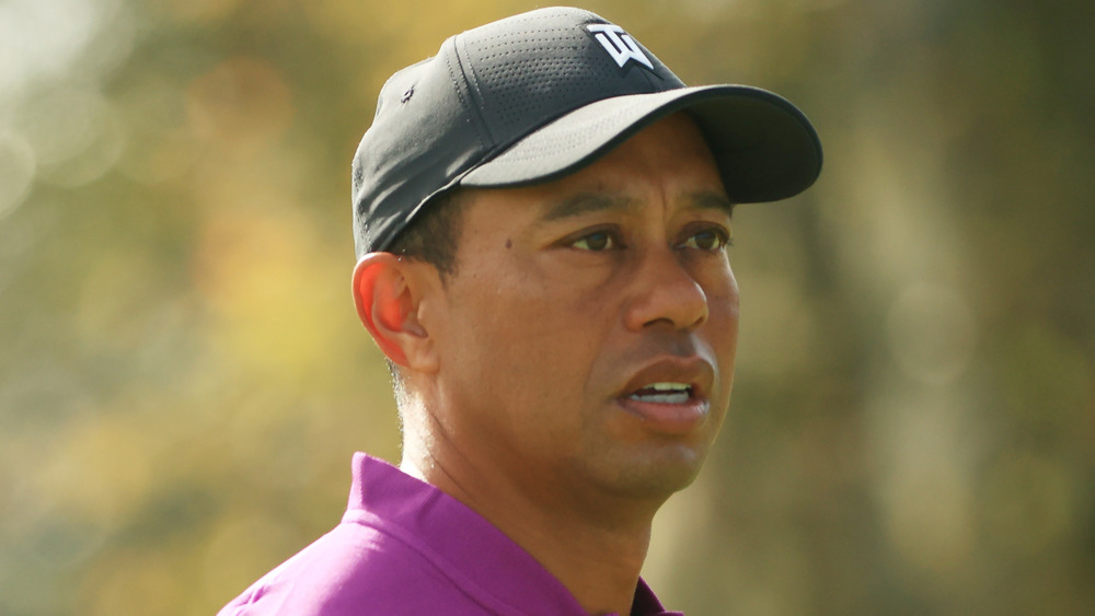 Tiger Woods looking serious on the golf course