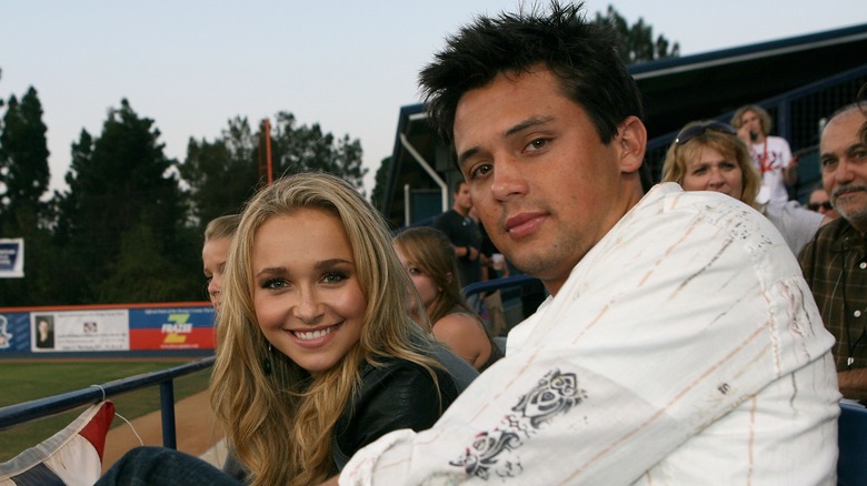 Hayden Panettiere, Stephen Coletti smiling and seated