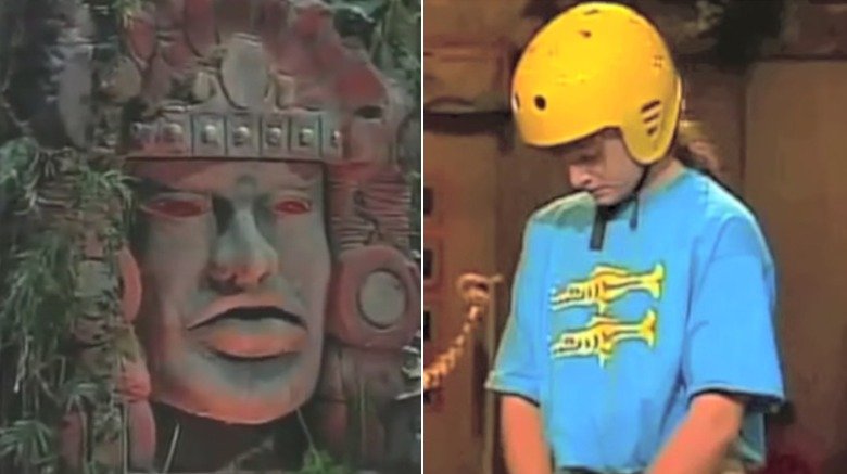 Olmec and contestant on Legends of the Hidden Temple