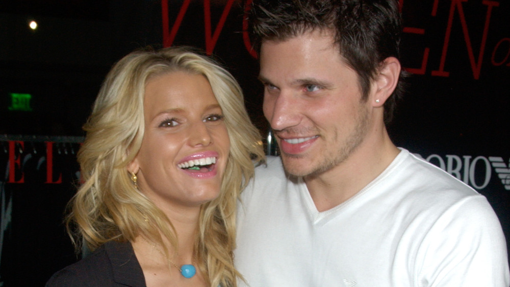 Jessica Simpson and Nick Lachey laughing