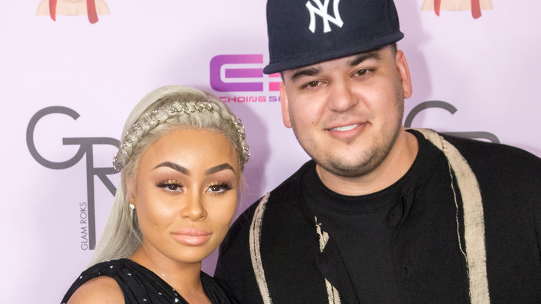 Blac Chyna and Rob Kardashian smiling and posing together