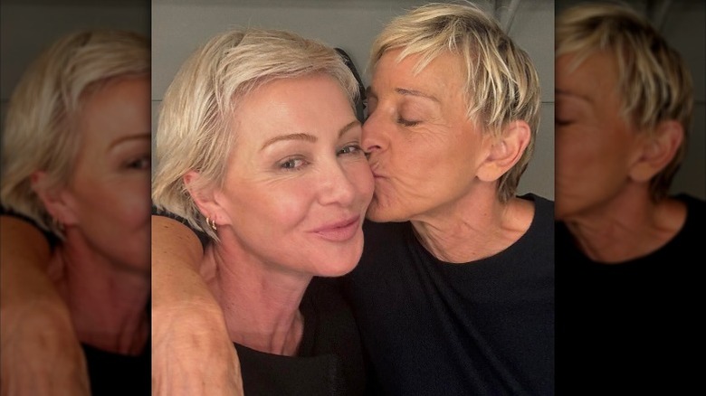 Ellen DeGeneres kisses Portia de Rossi on the cheek in an Instagram post