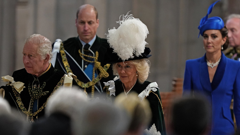 King Charles, Prince William, Queen Camilla and Kate Middleton at Charles' Scottish coronation ceremony.