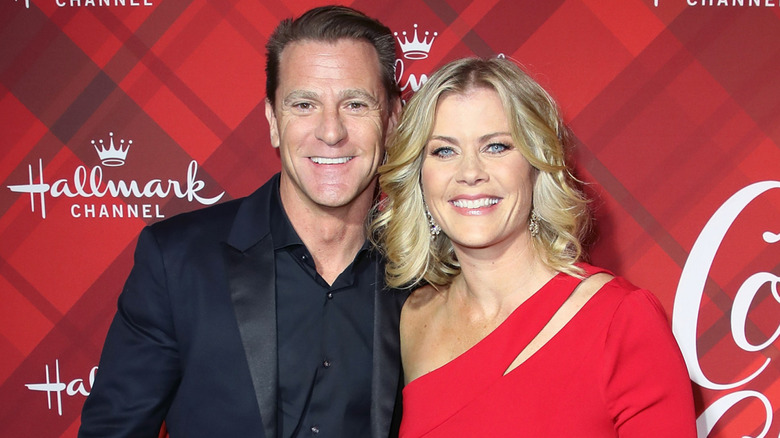 Alison Sweeney and husband Dave Sanov posing together at a Hallmark event