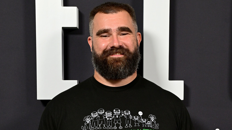 Jason Kelce smiling in close up a red carpet event