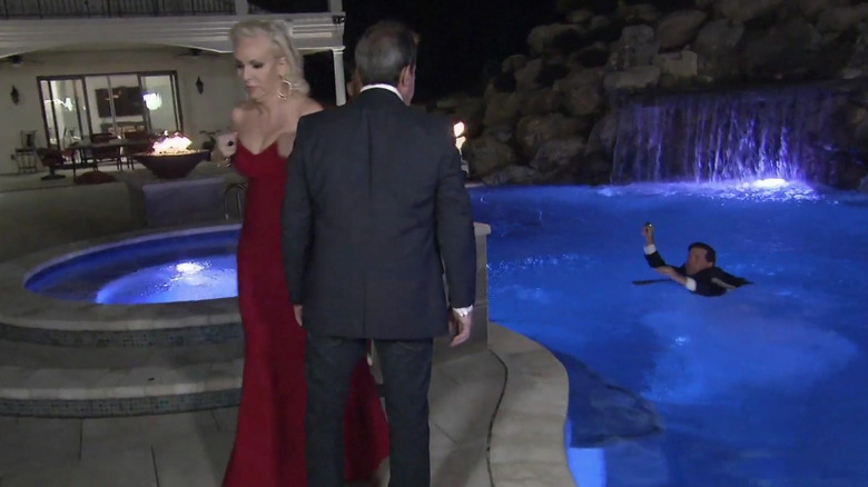 Margaret Josephs pushing Marty into the pool