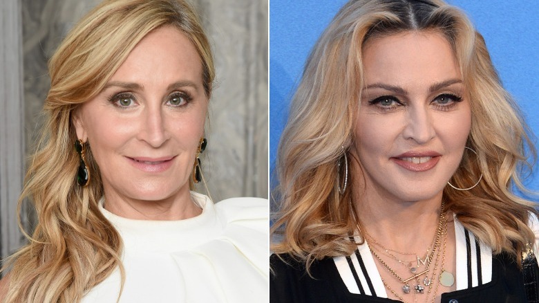 Sonja Morgan and Madonna smiling in split image