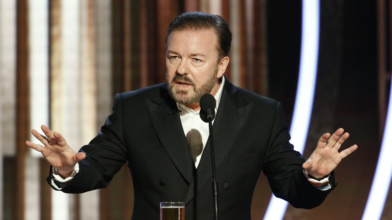 Ricky Gervais speaking at the Golden Globes 