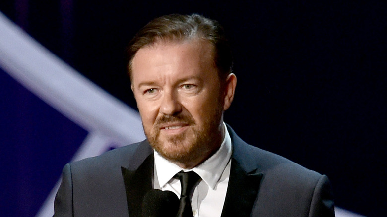 Ricky Gervais at an event, speaking