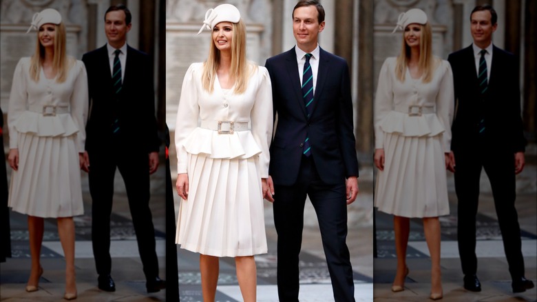 Ivanka Trump wearing white peplum hat