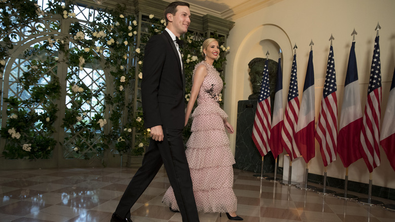 Jared Kushner in suit, Ivanka Trumpin  pink Rodarte gown