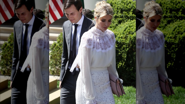 Ivanka Trump waering white lace outfit