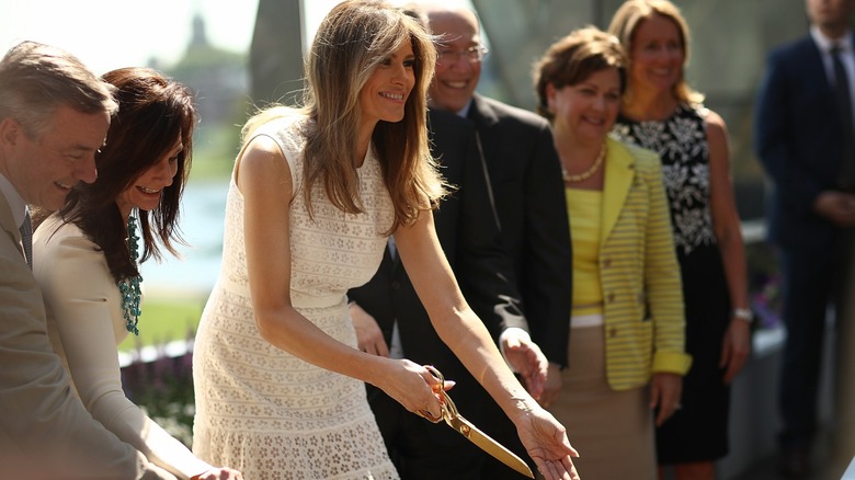 Melania Trump white eyelet dress