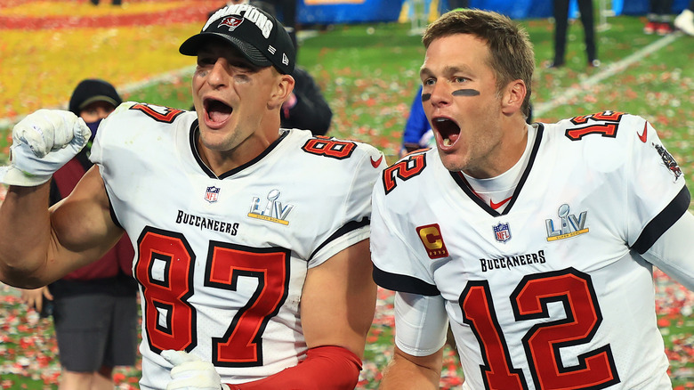 Rob Gronkowski and Tom Brady cheering together