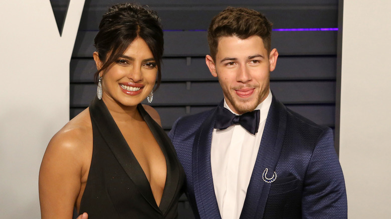 Priyanka Chopra and Nick Jonas pose 