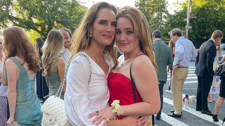 Brooke Shields hugging daughter Rowan Henchy