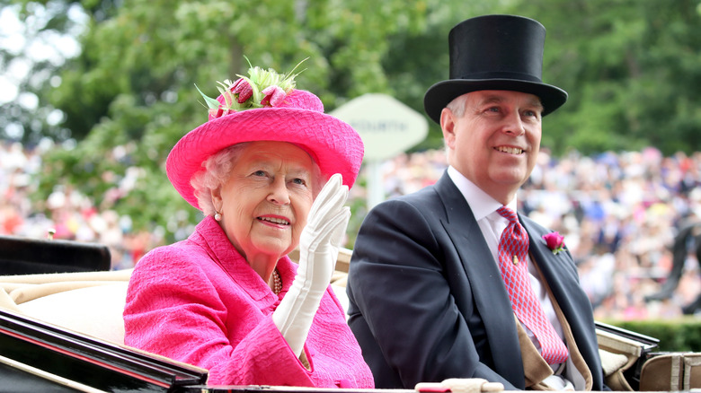 Prince Andrew and Queen Elizabeth smiling