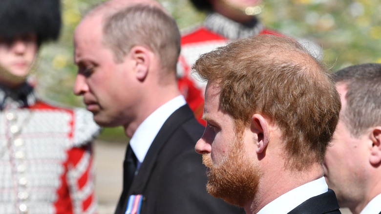 Prince William and Prince Harry stand at Prince Philip's funeral