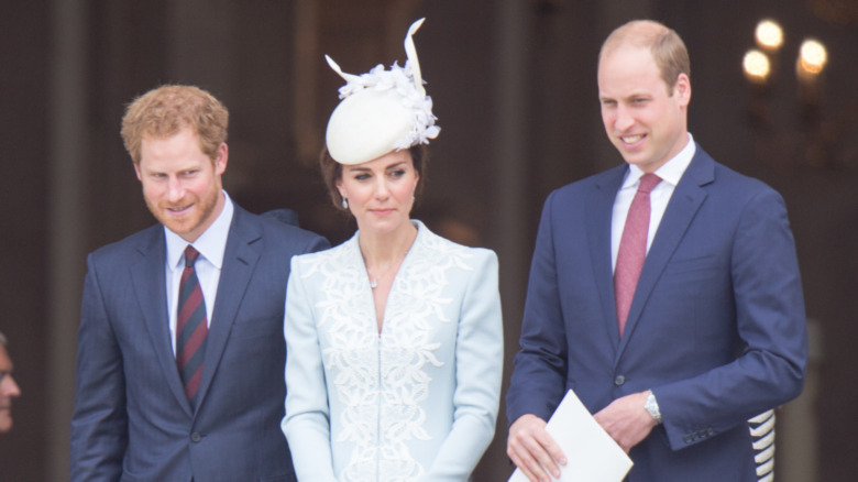 Prince Harry, Kate Middleton, and Prince William on the steps of St Paul's