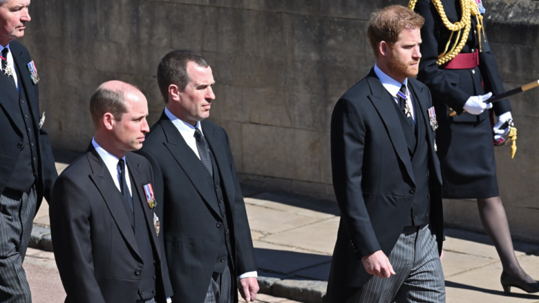 Prince William and Prince Harry in Prince Philip's funeral procession