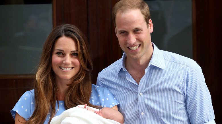 Kate Middleton, Prince William and Prince George outside of the hospital