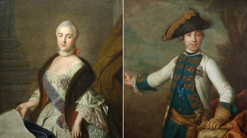 Catherine the Great in a portrait; Peter III in a portrait