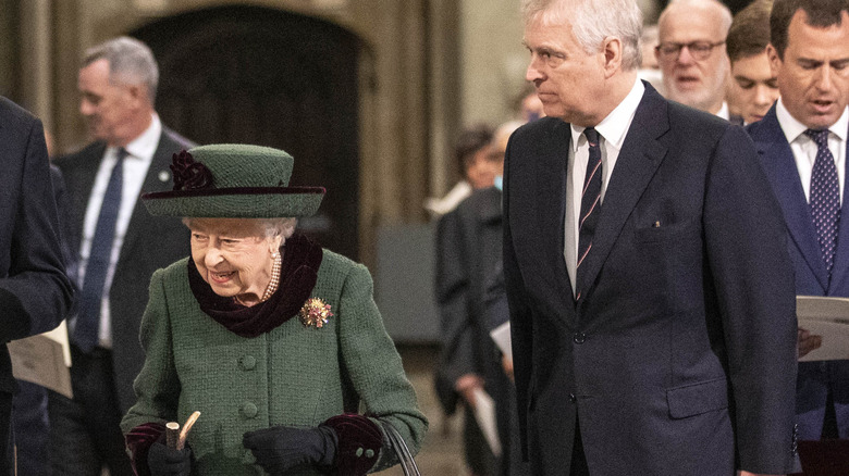 Queen Elizabeth, Prince Andrew at the memorial service