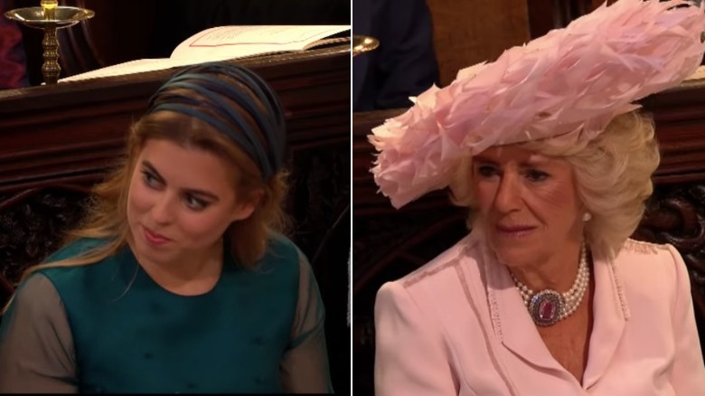 Princess Beatrice and Camilla Parker Bowles smirking