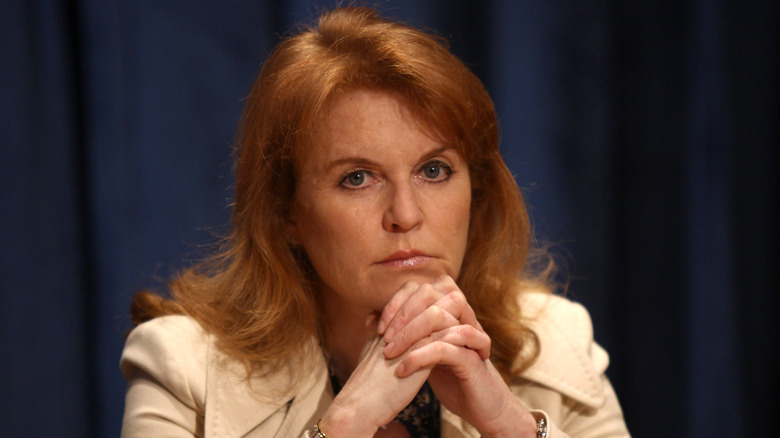 Sarah Ferguson looking serious