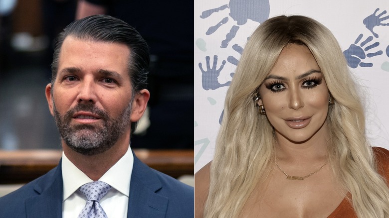 Don Jr. at a rally; Aubrey O'Day on a red carpet