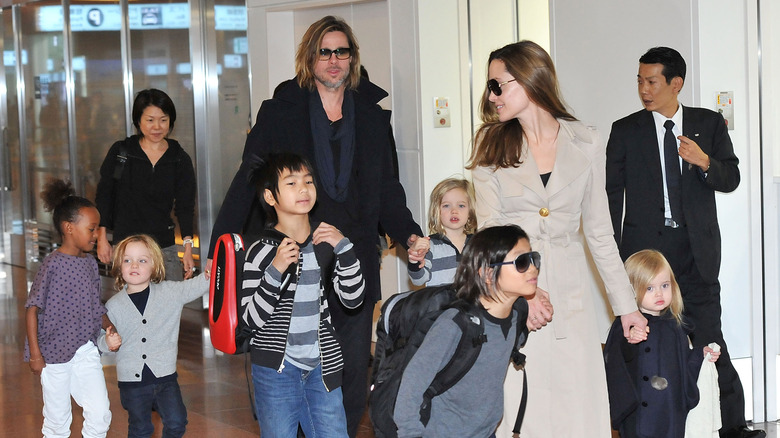 Brad Pitt and Angelina Jolie with their six children