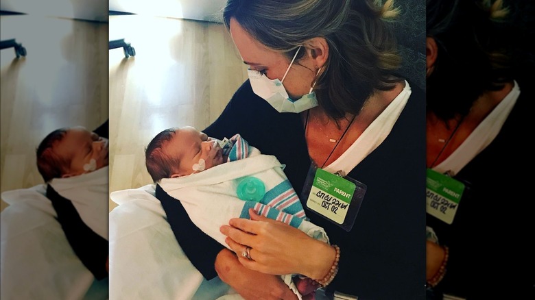 Nikki DeLoach with Bennett in the hospital